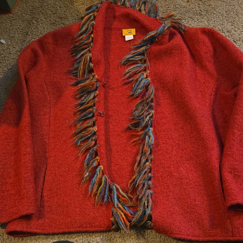 Ruby Rd Red Wool Jacket With Multicolor Rainbow F… - image 1